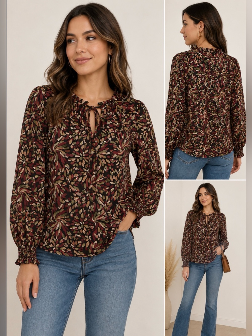 BYdesign Women’s Floral Print Long Sleeve Blouse Size XL NWT